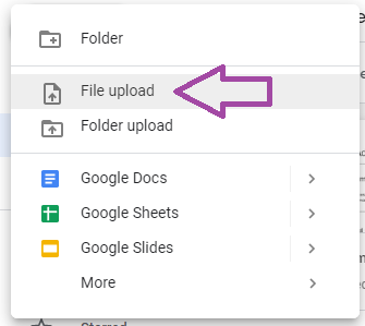 Google Drive - New Upload Option List